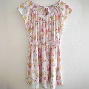 Lauren Conrad White Floral Cap-Sleeved Dress with Tie Accent on the Back Sz. M